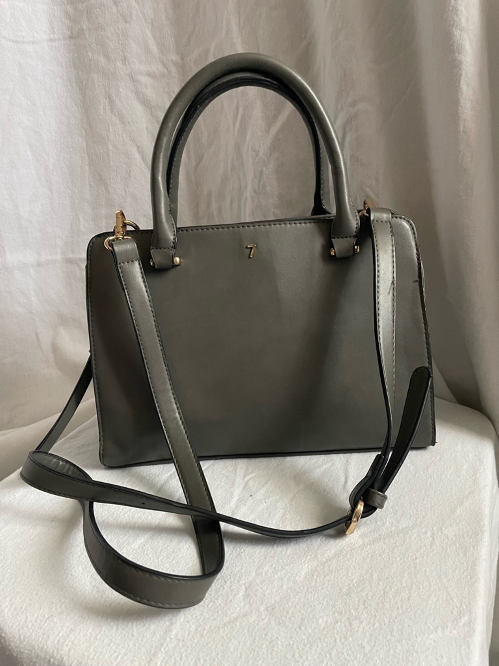 Grey Structured Top-Handle Satchel with Detachable Strap